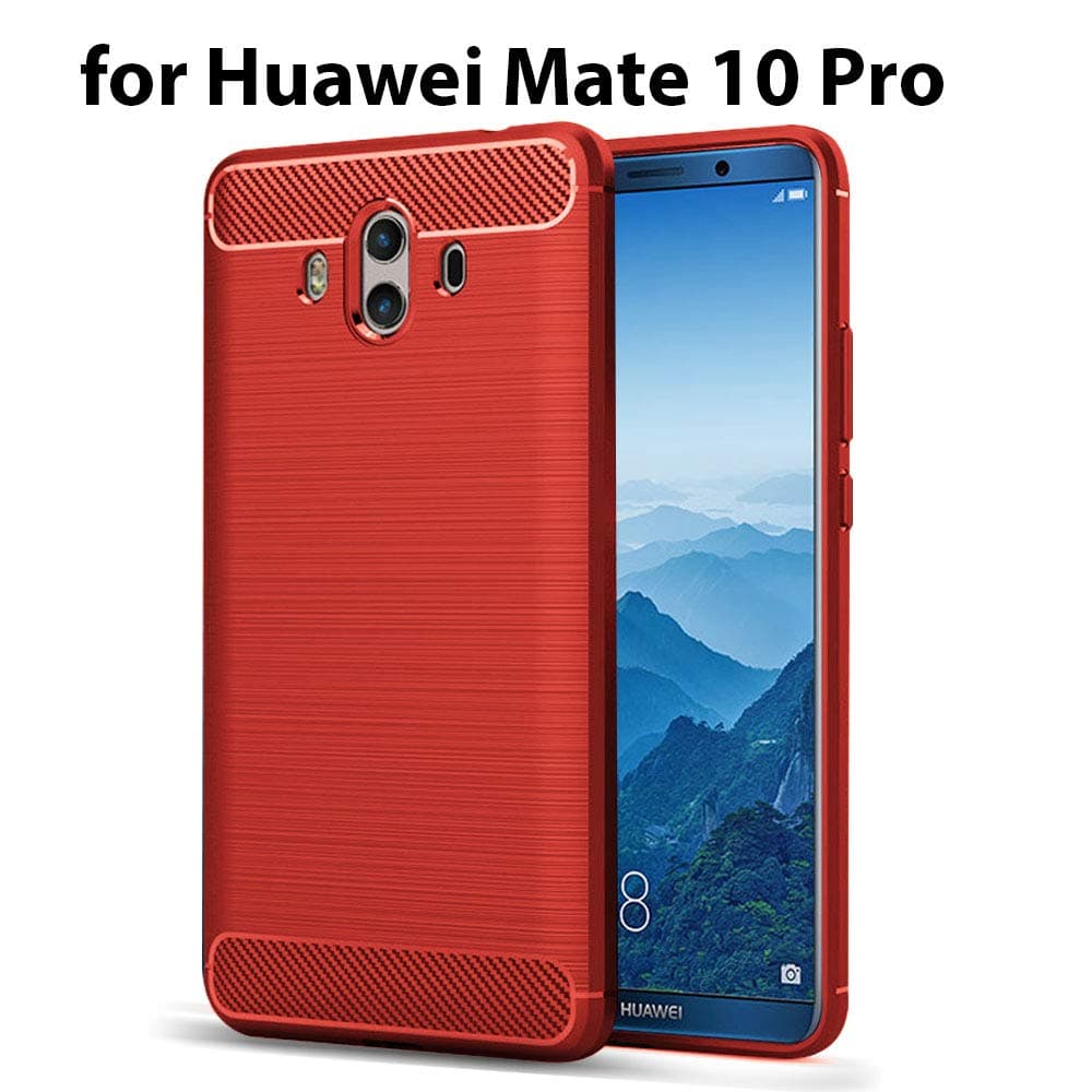 Blueenza Case For Huawei Mate 10 Pro BLA-L09-L29 - Carbon Finish Grip Phone Back Case Shockproof Washable Gel Silicone Rubber … (Red Carbon Texture)