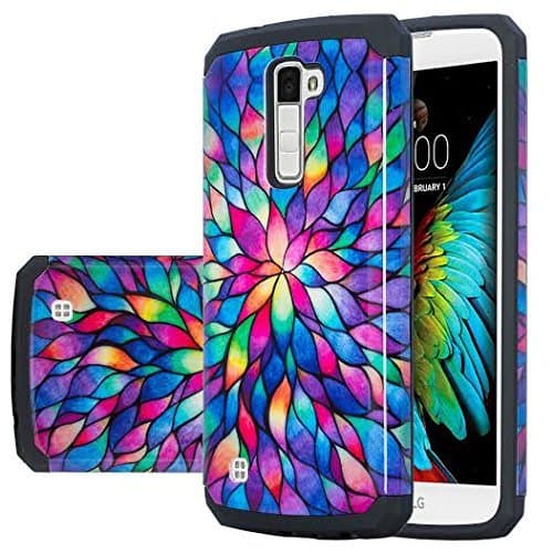 LG K10 Case, LG Premier LTE Case, LG K10 [Shock Absorption / Impact Resistant] 2 in1 Hybrid Dual Layer Armor Defender Protective Case Cover for LG K10 / LG Premier LTE, Rainbow Flower