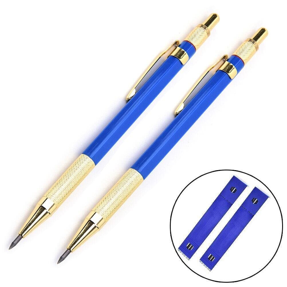 Youger 2 Pack Mechanical Pencil 2.0mm Professional Drafting Pencil Metal 2B Lead Holder + 24pcs Lead Refills (Blue)