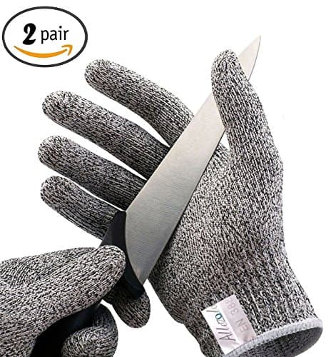 [2 Pair]Cut Resistant Gloves for kitchen ,[ Lightweight][ Breathable] Best Food Grade Level 5 Cut Protection Gloves for cutting in the kitchen, wood carving, oyster shucking, carpentry, (Medium-Grey)