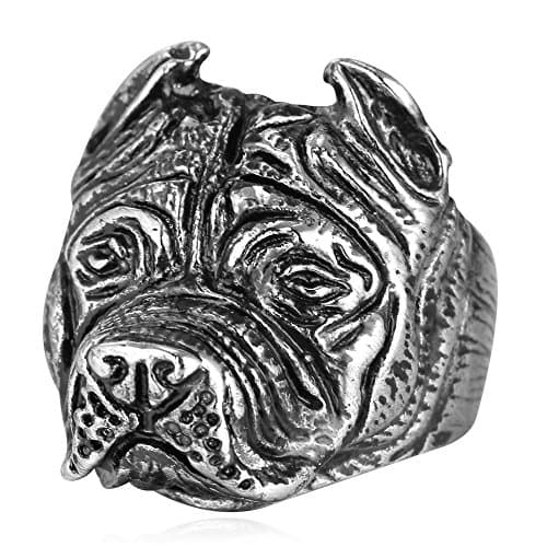 U7 Men's Cool Bully Pitbull Head Design Stainless Steel Ring