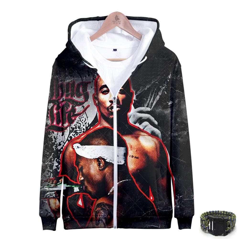 CANALO Personalized Hooded Sweatshirt,Double-sided 2Pac Print,Suitable for Autumn and Winter Seasons (free bracelet)
