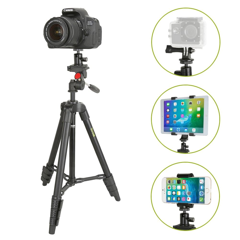 Tablet Stand, GordVE 47-inch Digital Camera Tripod with 4 Adapter for Smartphone,Gopro, Tablet, DSLR Camera and Carrying Bag