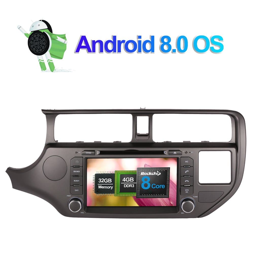 Flynavigo 4GB RAM Android 8.0 Car Stereo CD DVD Player for Kia K3 Kia Rio 2012 2013 2014 in Dash Car Radio with 8" LCD Bluetooth GPS Navigation Support FM AM WiFi 3G Video Output Backup Camera 1080P