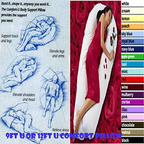 9FT COMFORT/MATERNITY / PREGNANCY BODY U PILLOW WITH CASE (VARIOUS COLOURS AVAILABLE) (Lilac)