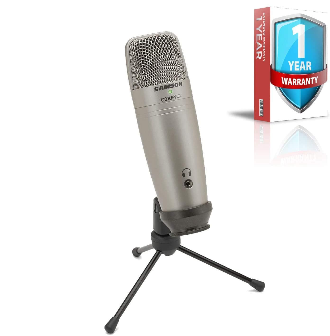 SAMSON C01U Pro USB Studio Condenser Microphone (Silver) Bundle with Additional Warranty