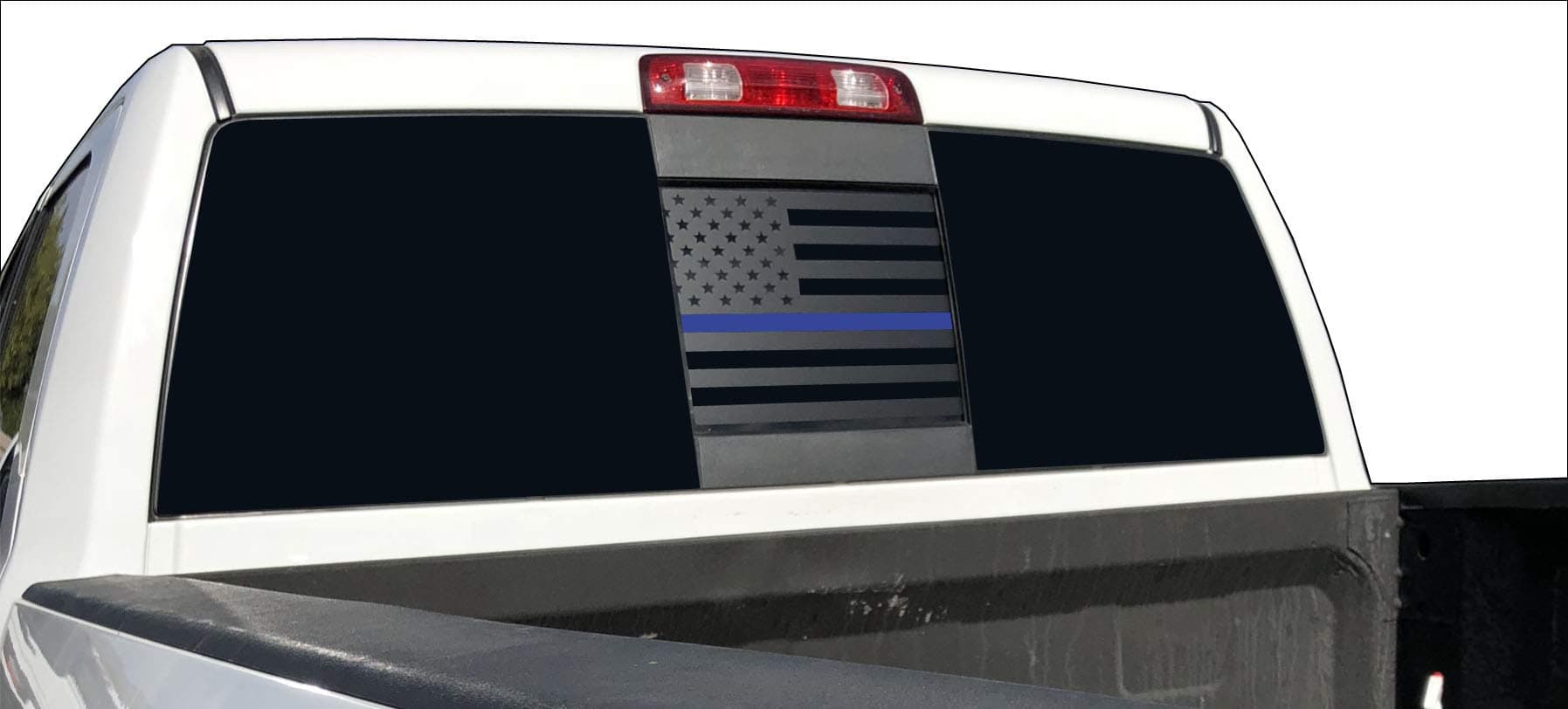 Elevated Auto Styling- Back Middle Window American Flag Compatible with Dodge RAM 2009-2018 (Thin Blue Line)