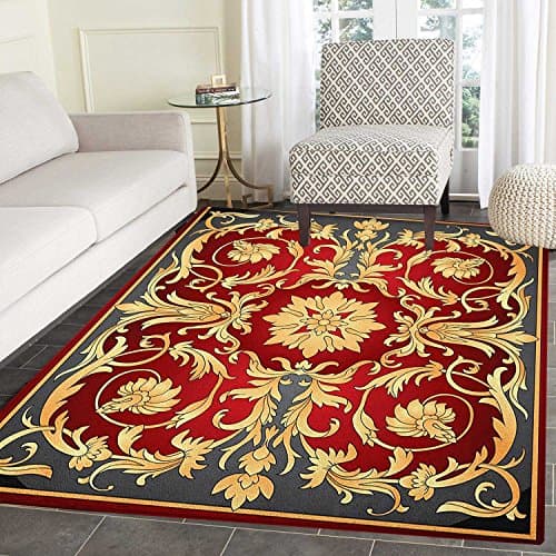 Turkish Pattern Area Silky Smooth Rugs Ottoman Spiral Foliage Pattern Frame Filigree Style Royal and Retro Floor Mat Pattern 4'x6' Ruby Mustard Black