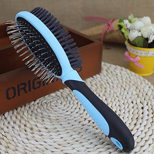 Double-sided dual-use pet comb beauty round head wire pet brush comb,Blue