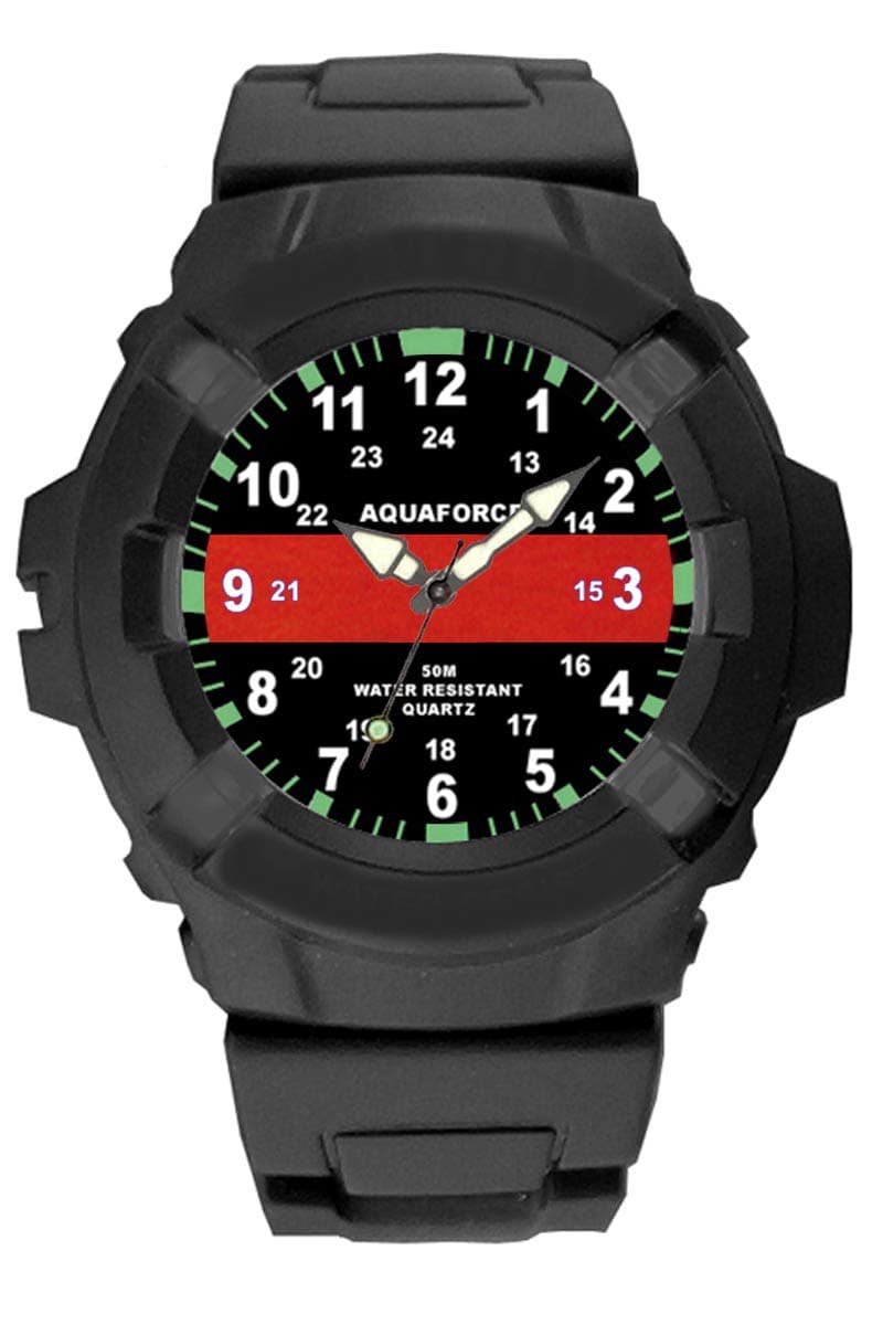 Aqua Force Thin Red Line Firefighter Insignia Combat Field Watch (50M Water Resistant)