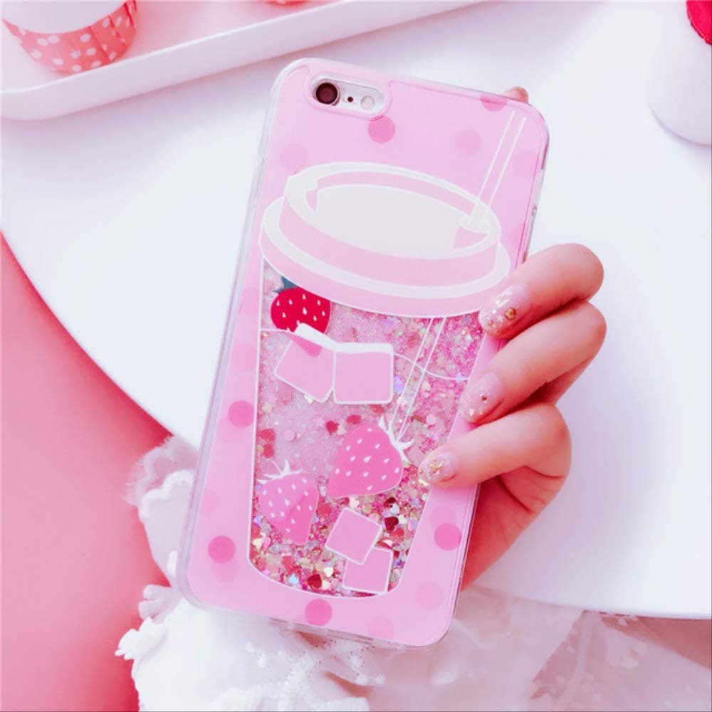 JIA Glitter Star Dynamic Quicksand Liquid Case For Iphone 11 Pro Max X Xr Xs Max 8 7 6 6s Plus Cute Drink Bottle Ice Cream Cover For iPhone XR Strawberry
