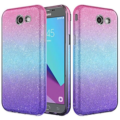 Samsung Galaxy J3 Luna Pro Case, Galaxy J3 Eclipse Case, Galaxy J3 Prime Case, Galaxy J3 Mission Case, NageBee [Thin Shinny] Glitter Hybrid Polycarbonate Silicone TPU Soft Defender Cover Case (Pink)