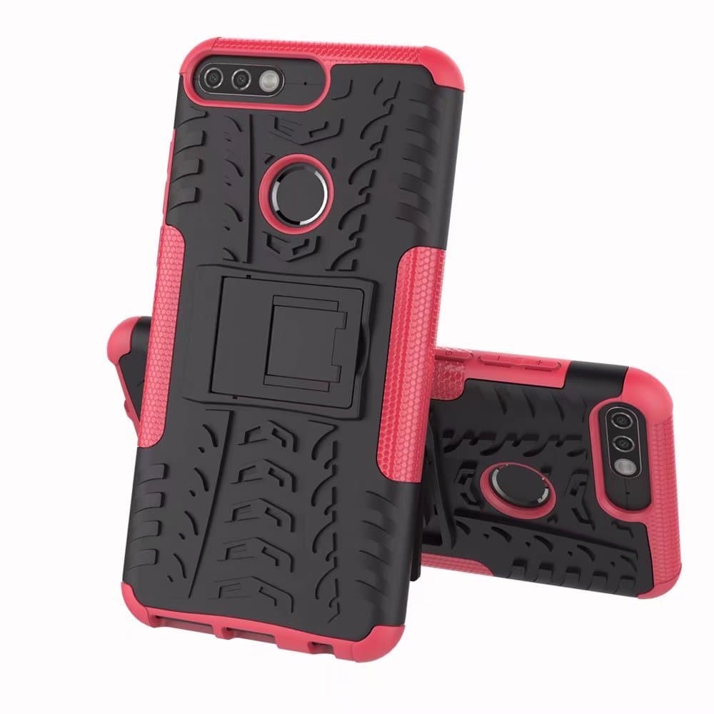 BCIT Huawei Y7 Prime 2018 Case - Heavy Duty Shock Proof Armour Dual Protection Case Cover With Kickstand for Huawei Y7 Prime 2018 - Rose Red