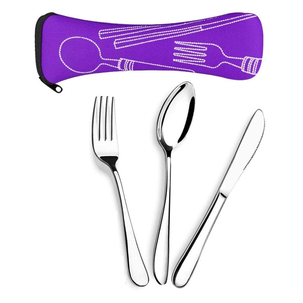 Aigemi 6 Piece Stainless Steel Flatware Set,Knife Fork Spoon Portable Travel Silverware Set with Carrying Case for Lunch Bag Traveling Camping