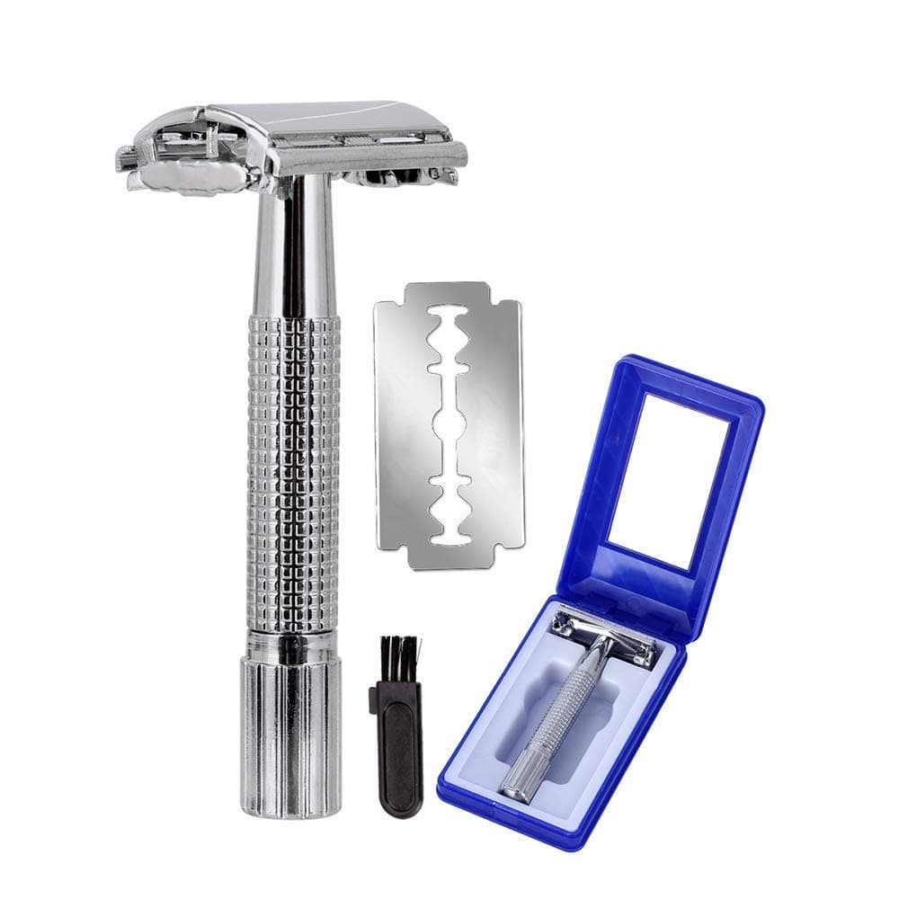 Men Double-Edged Long-Handle Safety Razor Butterfly Opening Gifted Swedish Stainless Steel Blade Brush Mirror Box Four-in-one set
