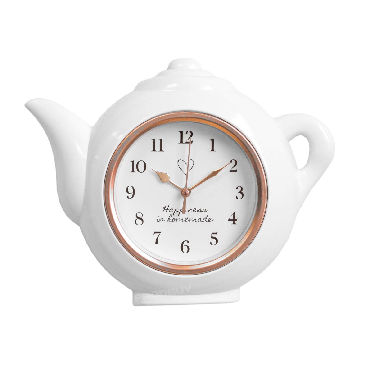 ProdBuy Home Small White & Copper Teapot Shaped Wall Clock