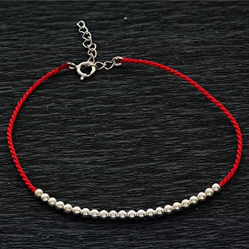 925 Sterling Silver Beads on Red Silk String bracelet Friendship Bracelet