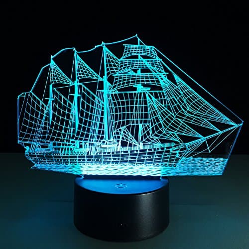 Sailboat 3D Lamps Optical Illusion LED Night Light, Timok 7 Changing Colors Acrylic Touch Button Table Desk Lamp for Home Decoration, Kids Gift