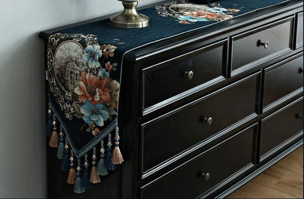 LWH MOU table runner,for Dining, Foyer, Console or Coffee Tables,Table flag TV cabinet Shoe cabinet Coffee table Mixia dark blue_32 X220cm