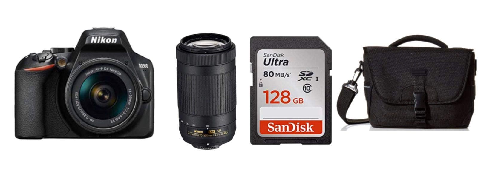 Nikon D3500 + AF-P DX 18–55 VR Kit + Nikon 70-300mm VR Lens +128gb Sd Card + Case NEW