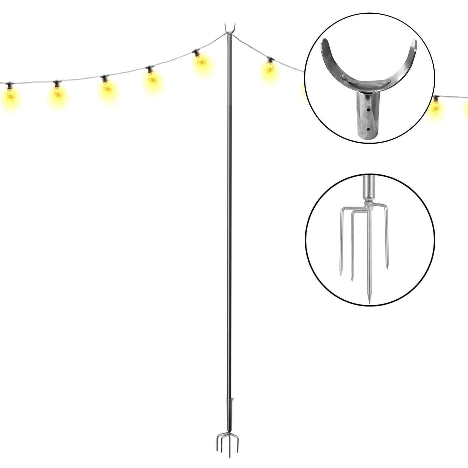 Outdoor Stand Light Pole,Fourth Generation Four Forks 9 ft Thickening Stainless Steel for Set up Decoration LED String Or Solar Bulbs in Patio Garden House Café Wedding Party