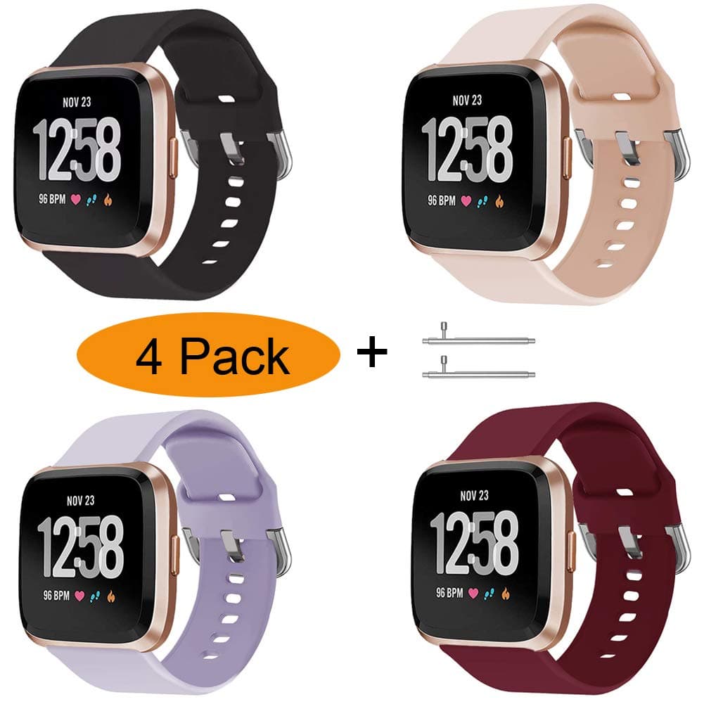 Xilaiw 4 Packs Bands Compatible with Fitbit Versa/Versa2/Versa Lite for Women and Men, Soft Replacement Wristband Waterproof Sport Strap for Fitbit Versa Smart watch