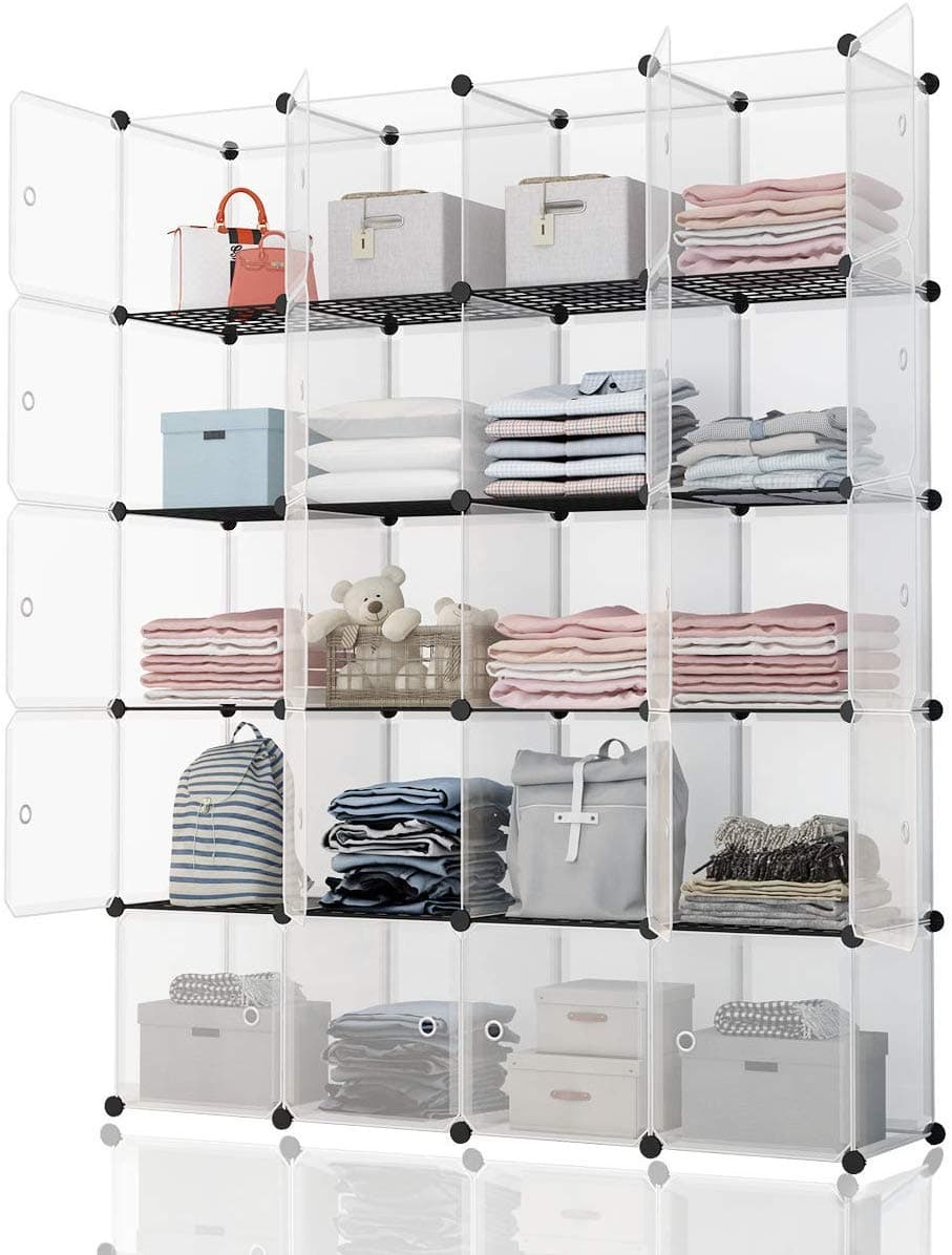 Glamexx24 HALLO HOME® Shelf system Plastic wardrobe Plug-in shelf Storage shelf Book shelf Toy organizer Cabinet 20 cubes White