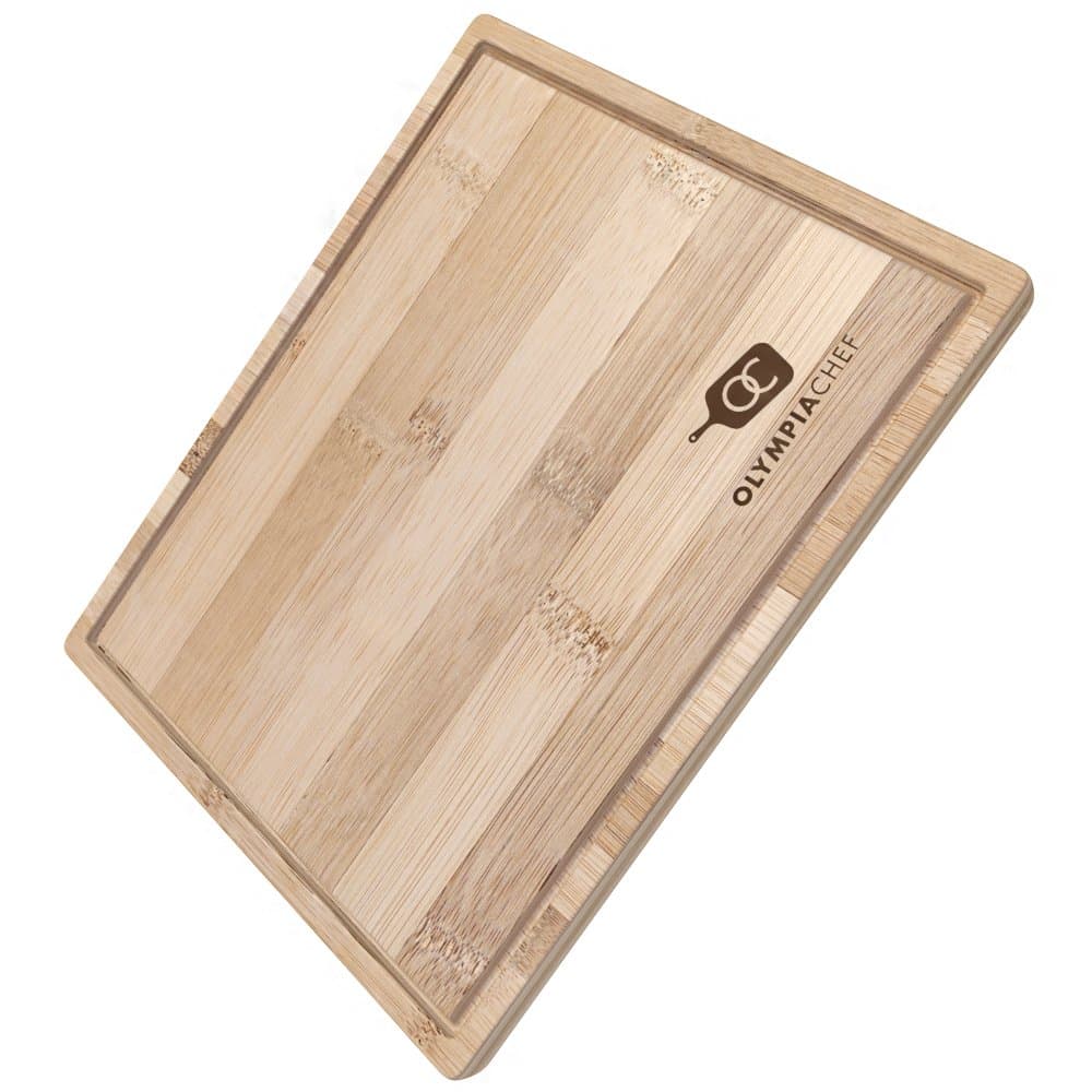 Bamboo Cutting Board – 100% Natural Organic Bamboo | Extra Large, Antibacterial Wood, Non-Slip and Non-Stick Design | Best Kitchen Reversible Board | BPA-free and Organic | OlympiaChef