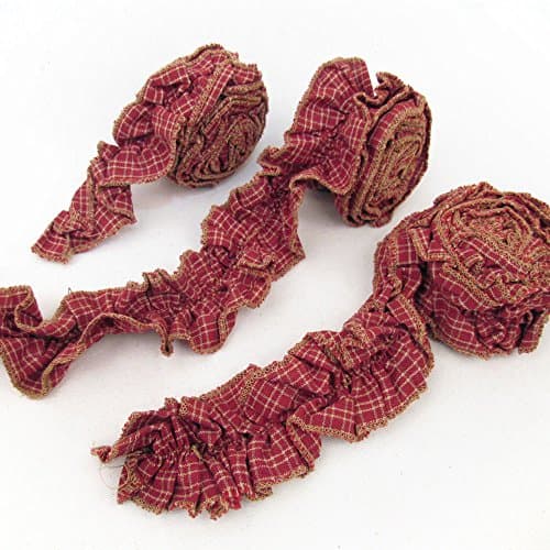 3 Rolls - Ruffled Red Cotton Homespun Trim; Each Roll 2" x 48" by Jubilee Creative Studio
