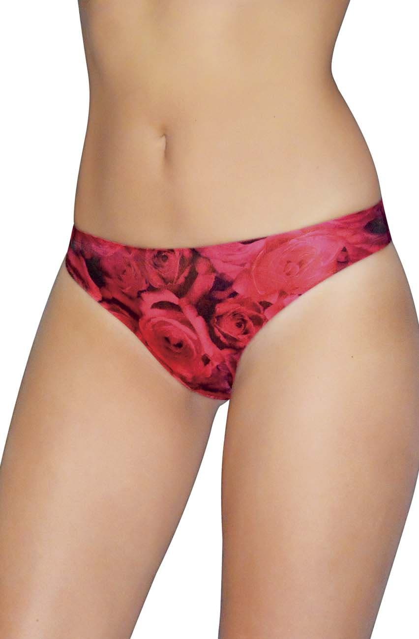 Premium Women's Laser Cut Seamless Sleek String Bikini Panty (Medium, Roses)