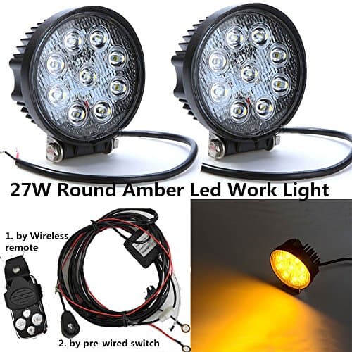 Night Break Light 2pcs 4 Inch 27W Round Amber Strobe Led Fog Lamp 7 Flashing Modes by Wire less Remote and Pre-wired Switch Off Road Driving Fog Lamp for Offroad Truck ATV 4x4, 2 Years Warranty