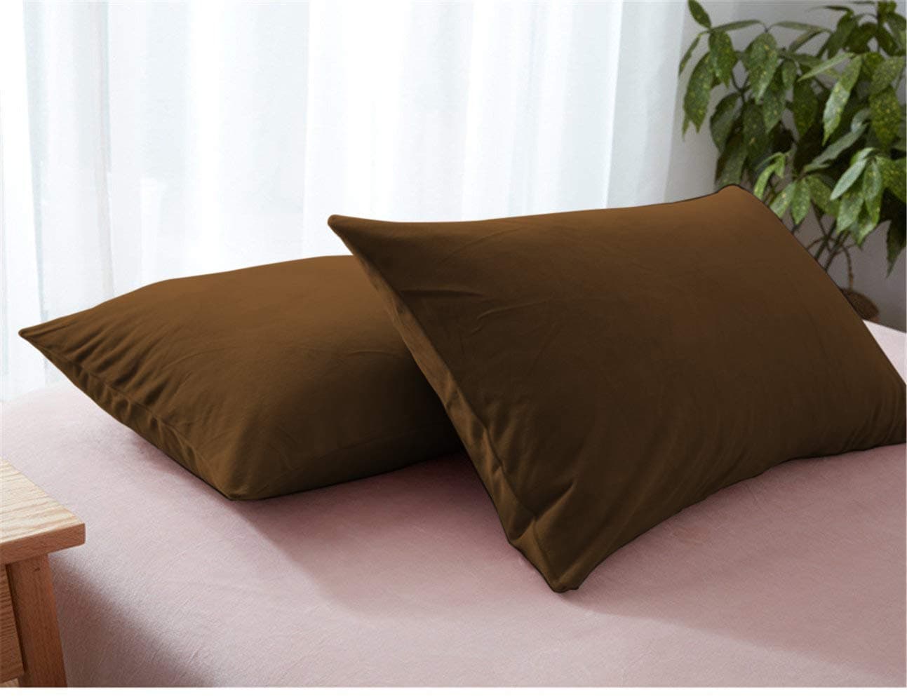 Kotton Culture Velvet Cushion-Covers Solid Luxurious Soft Square Throw Pillow Sham 30 x 50 cm Pillowcases with Zipper Closure for Couch and Bed Room Decoration (Pack Of 2, Mocha)