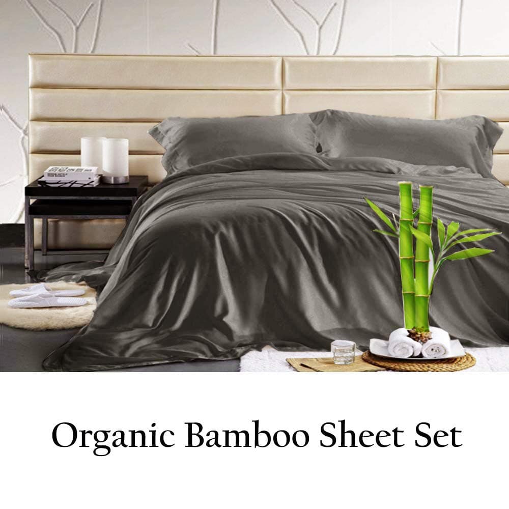 JVIN FAB 100% Pure Bamboo BedSheet - Super Soft & Warm | Luxurious Satin Weave | Hypoallergenic Bedding Blend from Natural Bamboo Fiber - Resists Wrinkles Free 4 Piece Sheets(Queen, Elephant Grey)