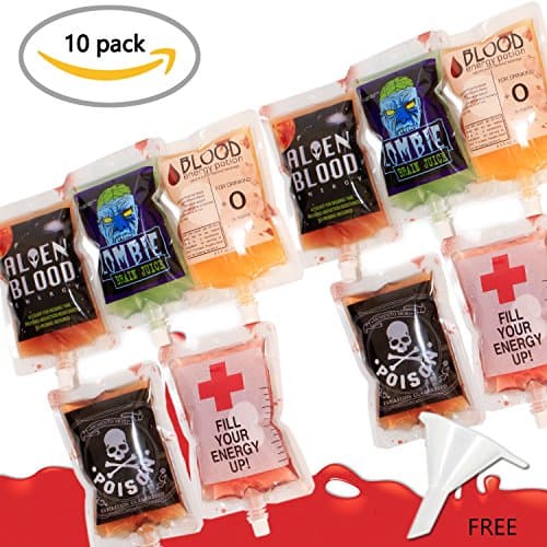 SBDX Creative Blood Bag For Drinks-Thicker and Leakproof Drink Containers For Halloween ,Christmas And Partys 10PACK,Halloween Zombie Party Favors