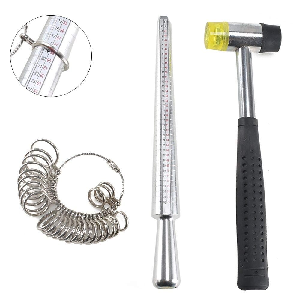 ETSAMOR Metal Ring Mandrel Sizer Gauge Set with Rubber Hammer Ring Size Measurement UK Ring Sizes A-Z for Jewellery Making Repair Wedding Craft, Pack of 3