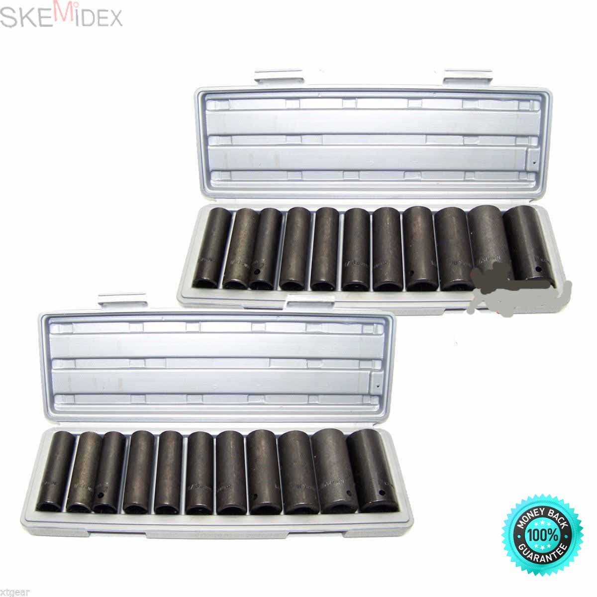 SKEMiDEX--- 24pcs Size 1/2" Deep Impact Chrome Vanadium Steel Socket Set 3" length six point socket