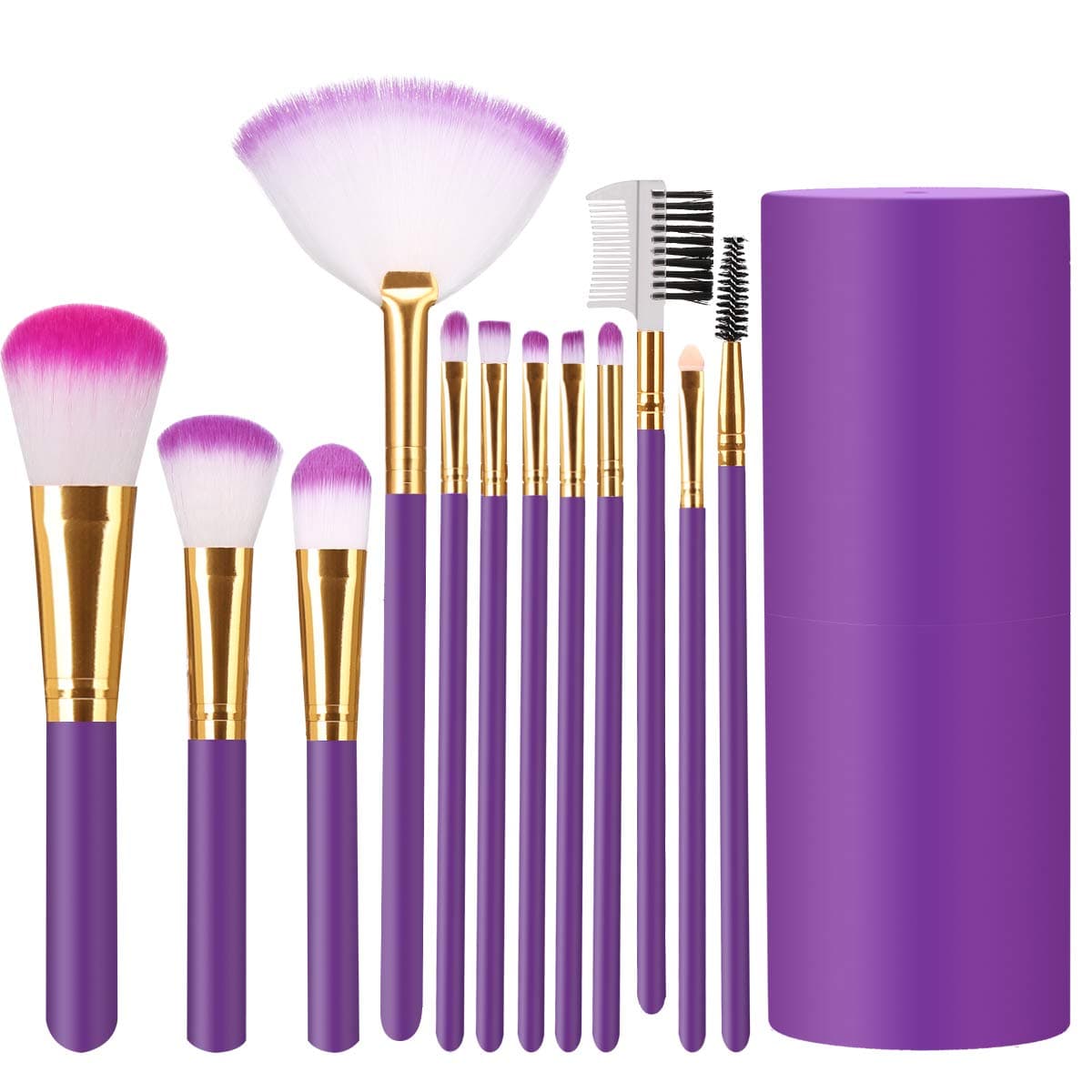 Elisel Makeup Brush Sets 12 Pcs Makeup Brushes Travel makeup brush set Eye shadow brush, foundation brush, blush brush and other cosmetic tools (Purple-Gold)