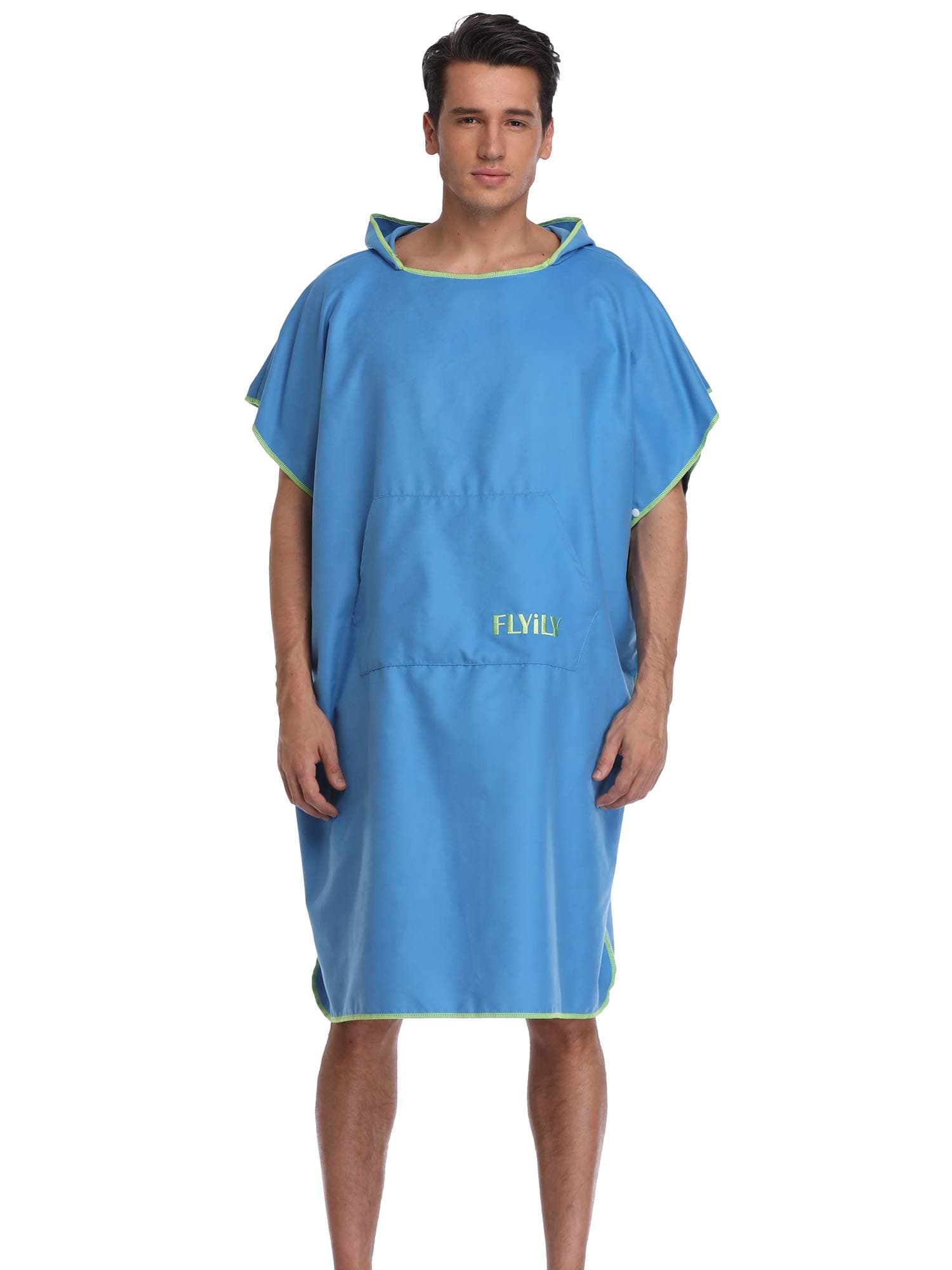 FLYILY Changing Towel Poncho Hooded light weight Microfiber surf wetsuit changing with pocket, Adults/Kids beach swimming changing towel (Blue, Large(Fit for Adult))