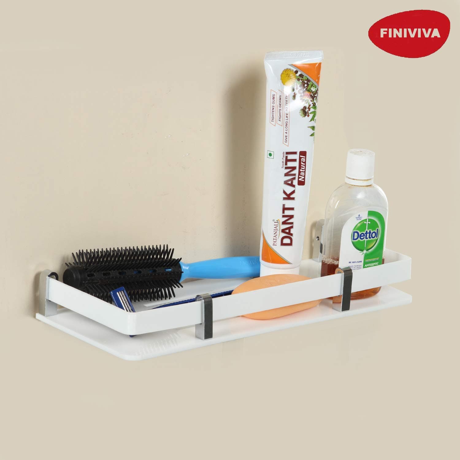 FINIVIVA Bathroom Front Acrylic Shelf | Multipurpose Kitchen and Bathroom Shelf | Wall Holder Storage Rack For Bathroom and Kicthen | Bathroom Shelf | Wall Shelf | Kitchen Shelf | Bathroom Shelf and Rack with Heavy Wall Brackets and Screw (15 X 5 Inches)