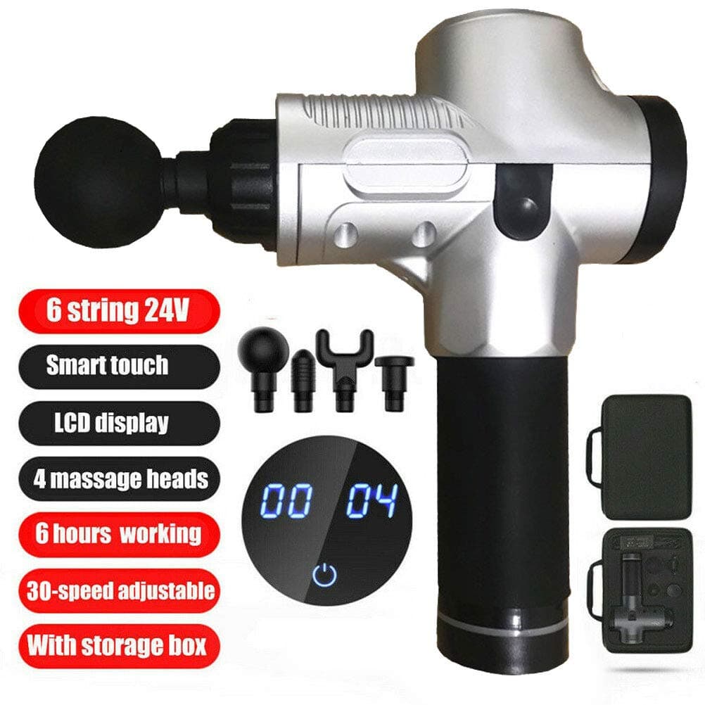 Massage Gun, Handheld Massage Device with 30 Files Adjustable 4 Massage Heads, Portable Quiet Massage Gun with LCD Display, Deep Tissue Muscle Massage Tension Relief