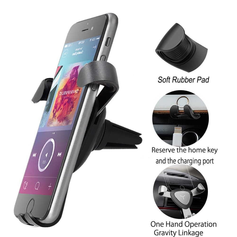 Car Phone Mount VISNFA car Phone Holder Single Hand Pick and Place The Phone air Vent car Phone Holder Super Convenient for Mobile Phone GPS Other Devices (Black)