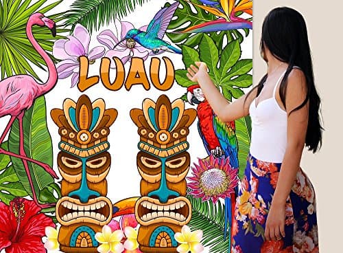 Reusable Luau Party Wall Scene Setter Photo Backdrop, 1 Piece, 71" x 71", 5.9ft x 5.9ft, Polyester