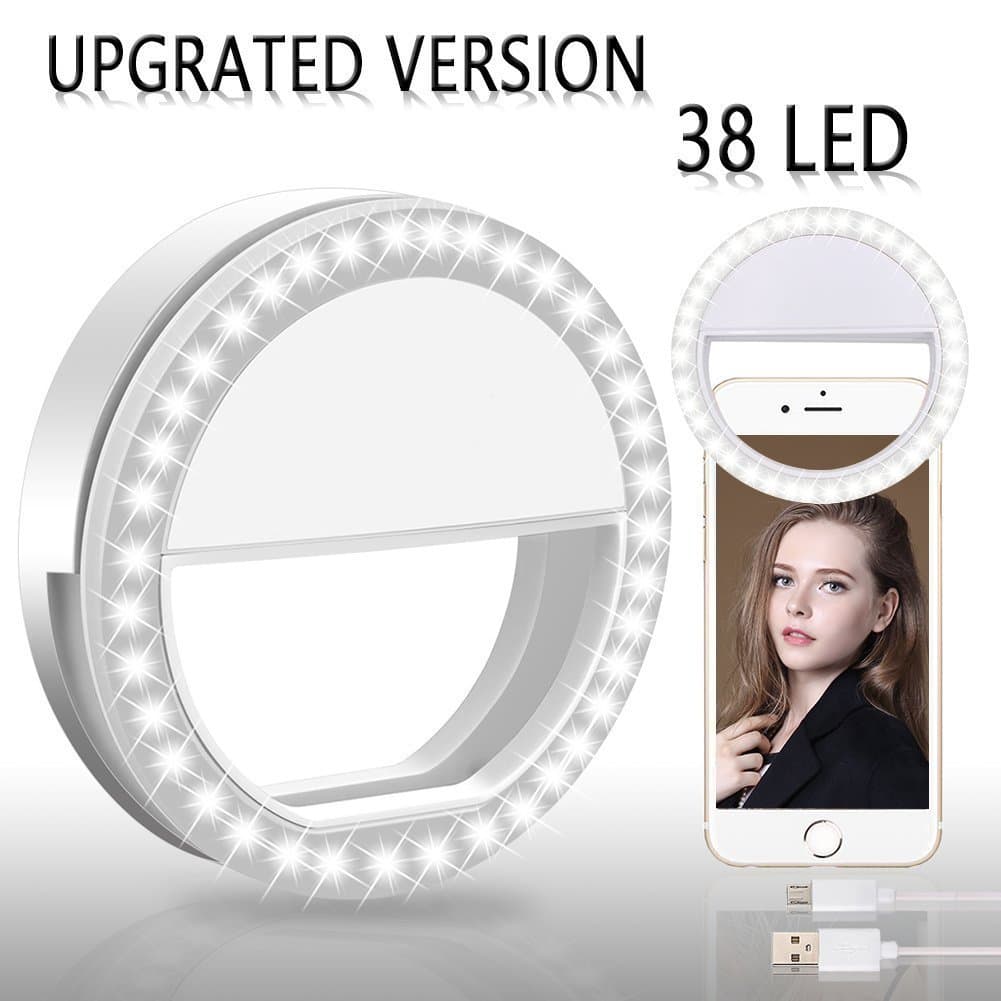 BMK Selfie Ring Light Clip Rechargeable 38 LED Bulbs Adjustable Selfie Lighting for Tablet, iPad, Laptop etc (White)
