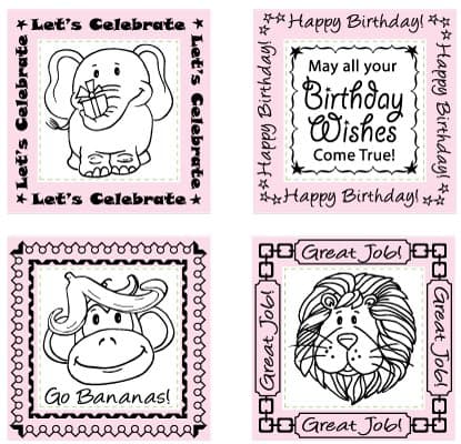 Just Rite Stamp Set - Let's Celebrate - 4 Borders & Centers 2" Square