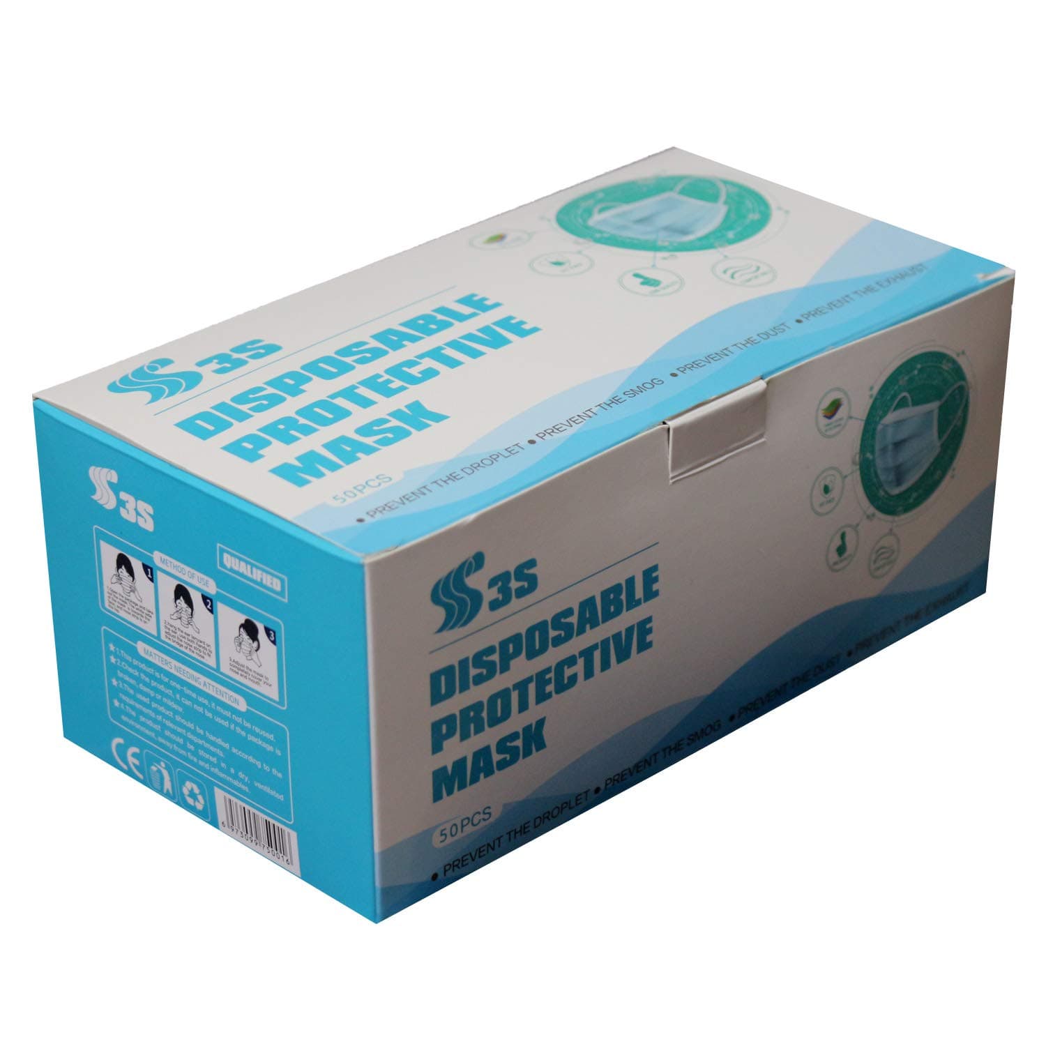 50 Disposable Face Masks,Breathable Three Layer Non-Woven Mask, Dust-Proof Respirator with Earmuffs for Germs,Pollen,Smoke,Dust,Pollen