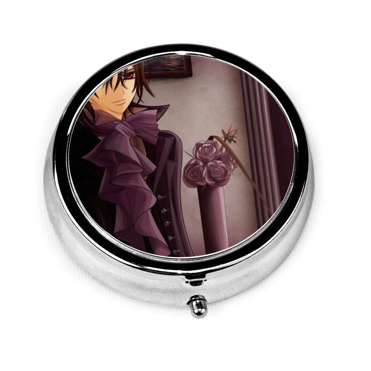 Vampire Knight Kaname Anime Pill Box Pill Case Round Pill Box Case Pill Box for Pocket Or Purse - Three-Compartment Pill Box/Pill Case