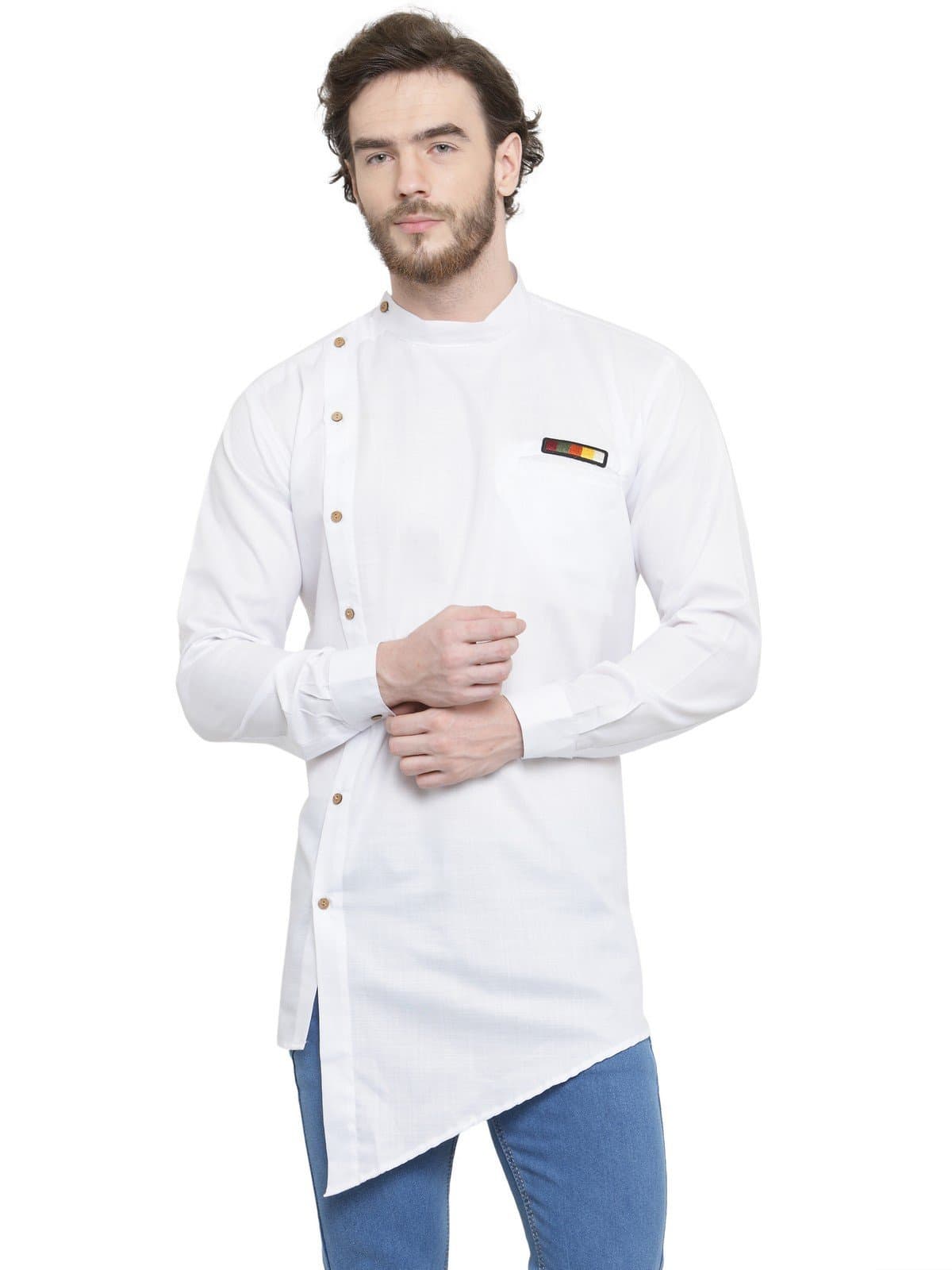 WALTZ Men's Cotton Blend Angrakha Kurta