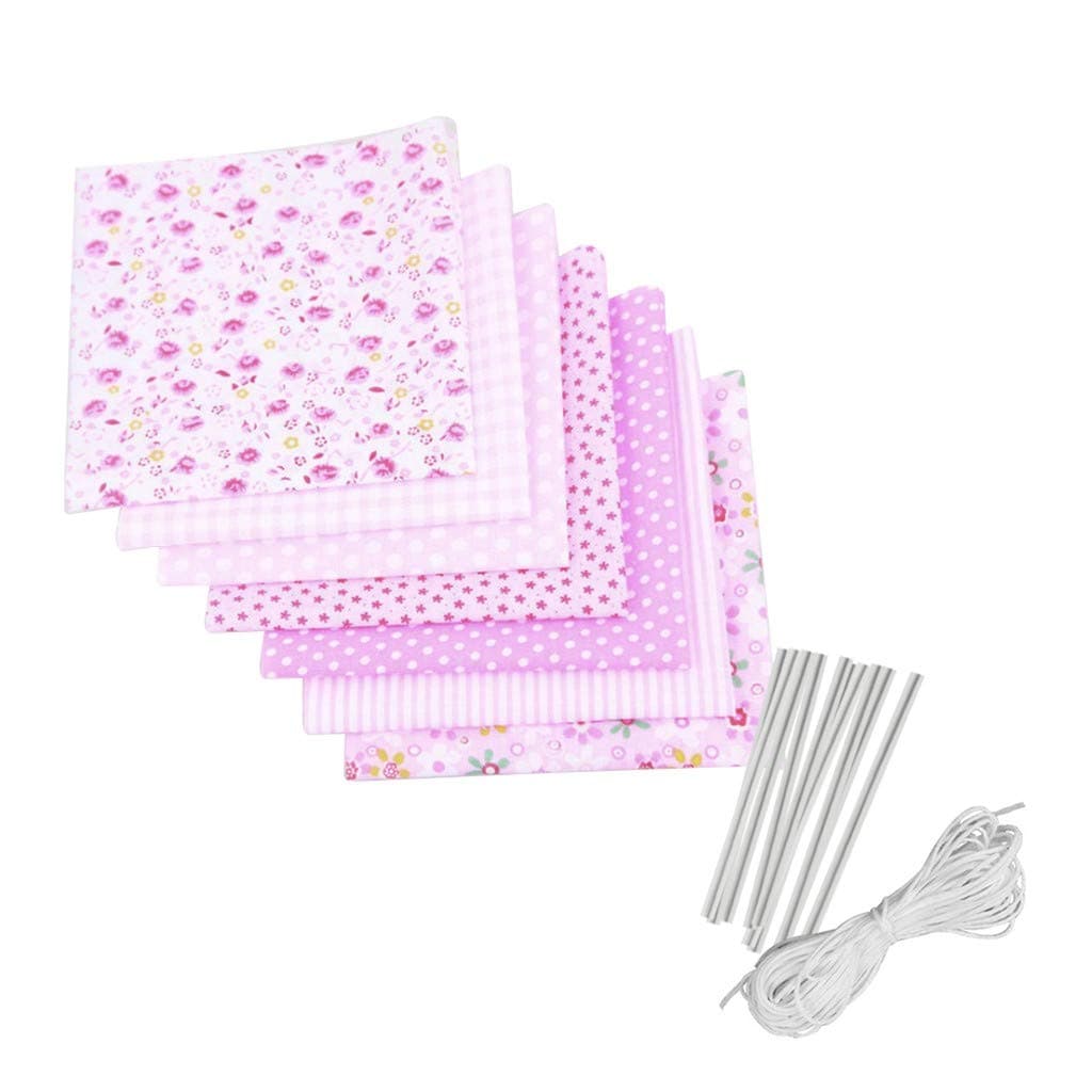 TOTAMALA Face Cover Material DIY Self-Made Face Cover Material Set, 7PCS Square Towel Face Cover Cloth, 10PCS Metal Nose Bridges Strips, and 6m Elastic Band Earband for DIY Sewing Crafts (Pink)