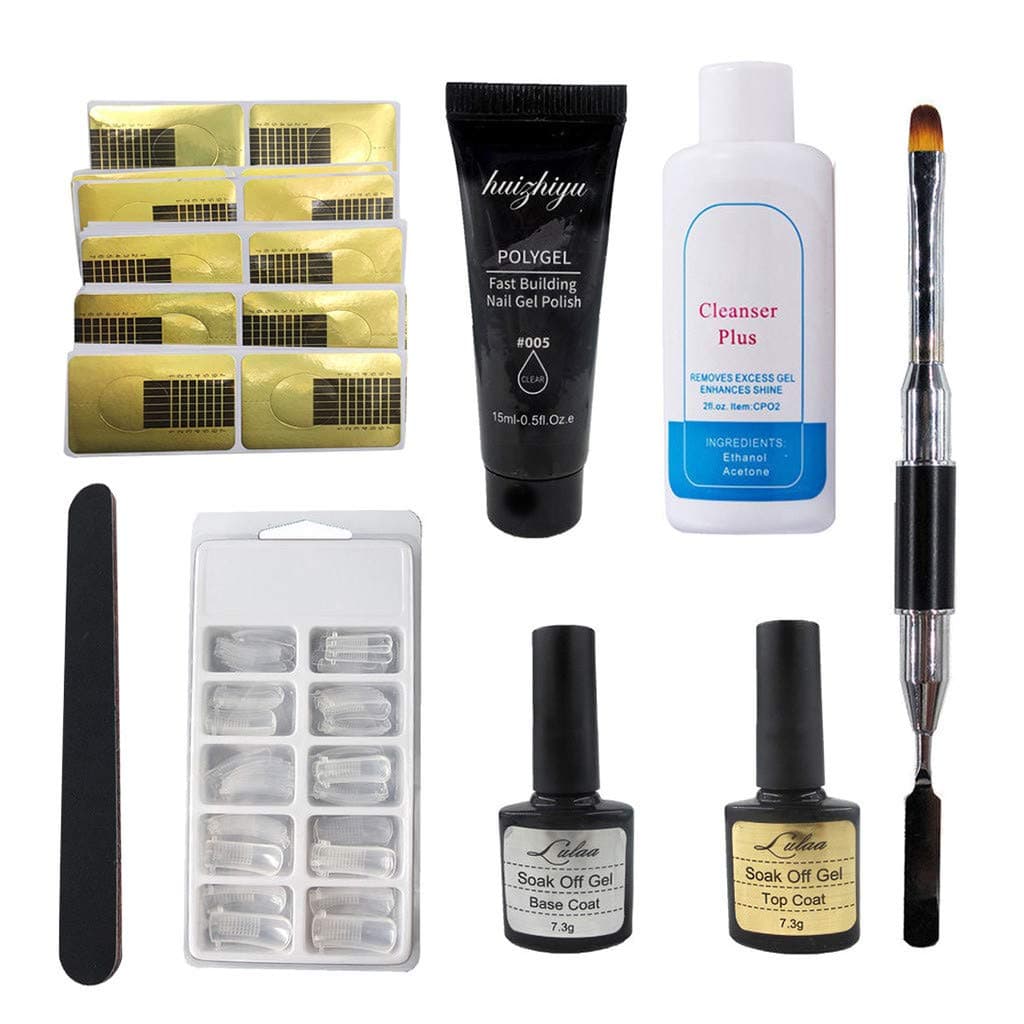 Poly Nail Gel Kit Nail Builder Gel Extension Trendy Nail Salon Easy DIY for Beginner at Home All-in-One Kit Gift Set, 8PC/ Set (Clear)