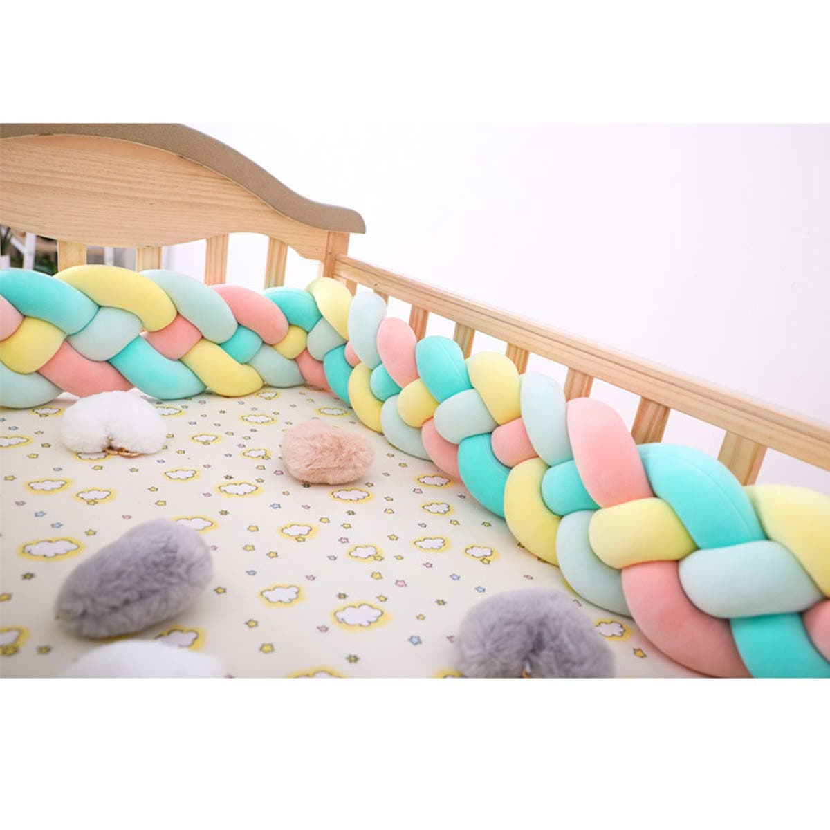 RAILONCH Baby Cot Bed Bumper Braid Pillow Cotton Nursery Decorations Braided Bumper Children's Room Decoration Pillow Skin Soft for Baby Nursery Crib Bedding 2M/3M